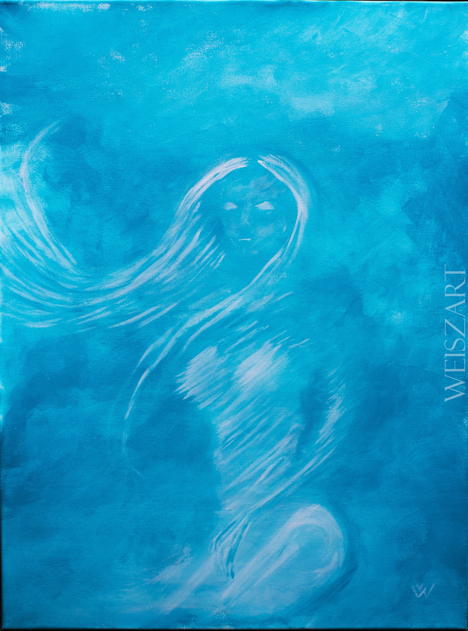 A pale ghostlike girl, painted in acrylic